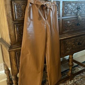 Brown Faux Leather Wide-Leg Pants